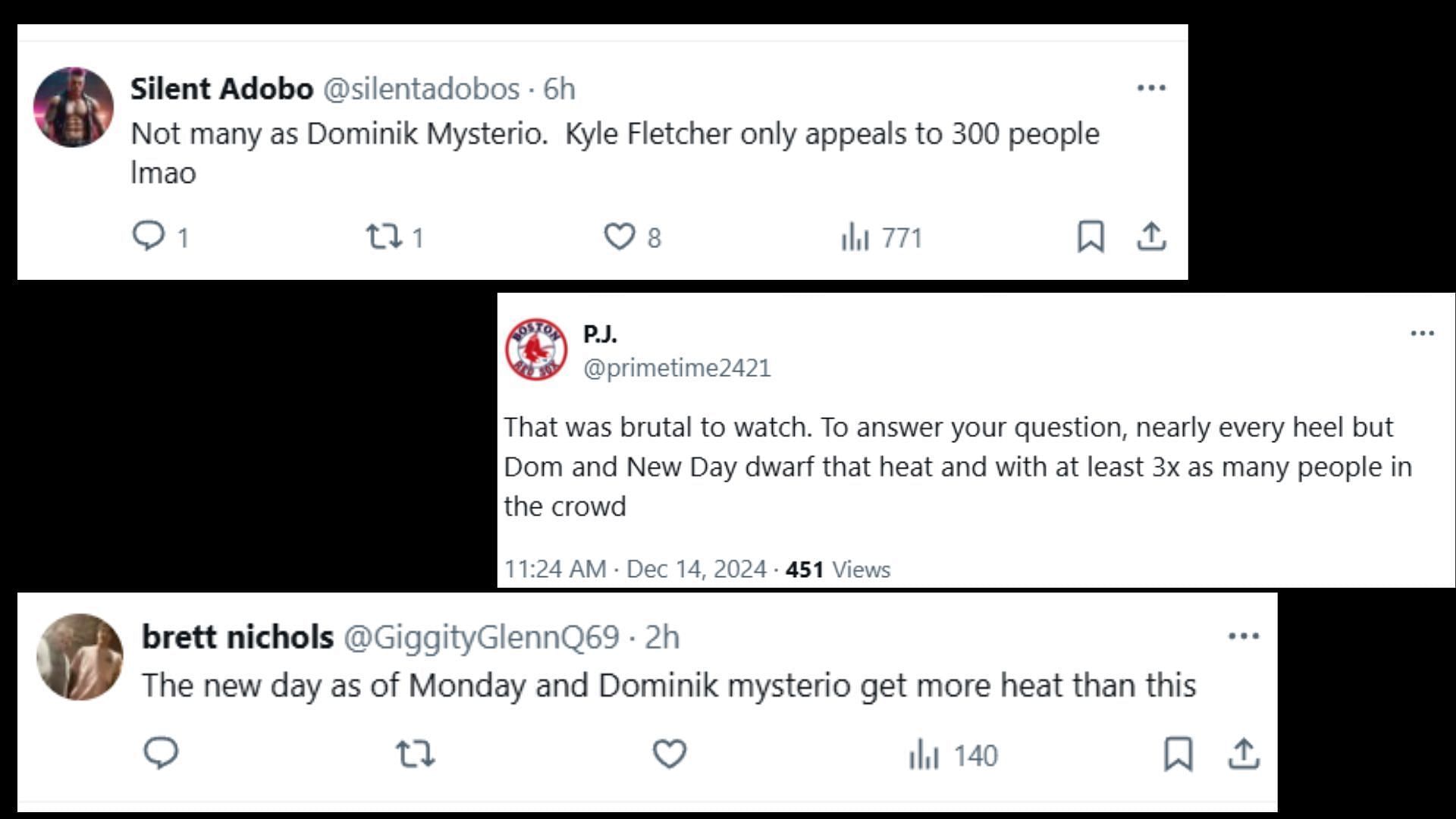 Fans react to Kyle Fletcher getting booed. (Images via @KXNGAO's X replies)